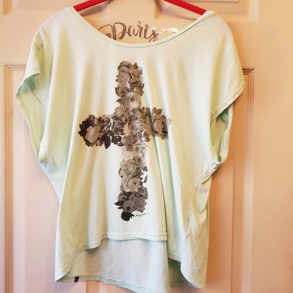 Insight Light Blue Floral Cross Tee